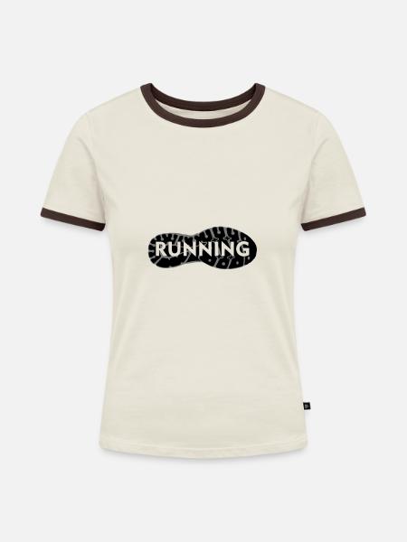Laufen, Laufschuh - Frauen Kontrast-T-Shirt - Off-White/Dunkelbraun
