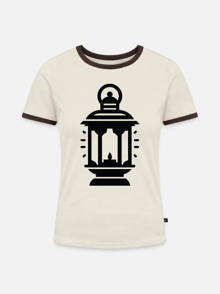 Laterne - Frauen Kontrast-T-Shirt - Off-White/Dunkelbraun