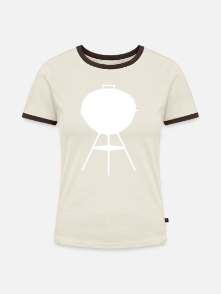 BBQ Grill KOHLE GRILLER - Frauen Kontrast-T-Shirt - Off-White/Dunkelbraun