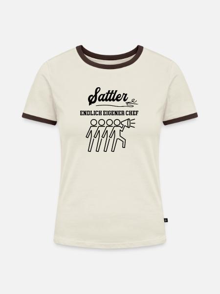 Sattler Chef Selbstständigkeit Firma Gründen - Frauen Kontrast-T-Shirt - Off-White/Dunkelbraun