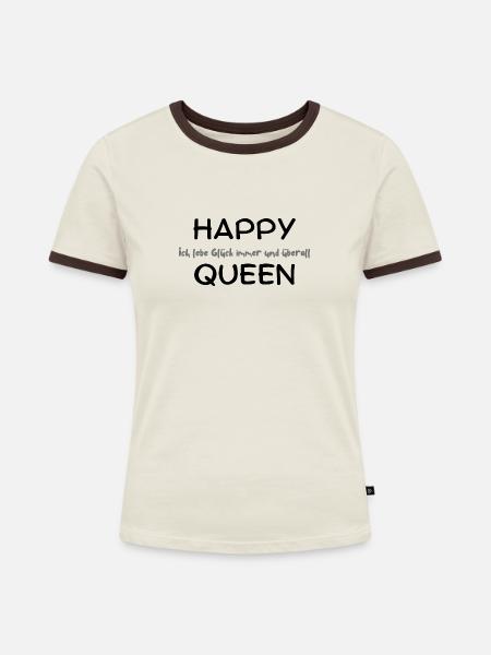 Happy Queen - Frauen Kontrast-T-Shirt - Off-White/Dunkelbraun