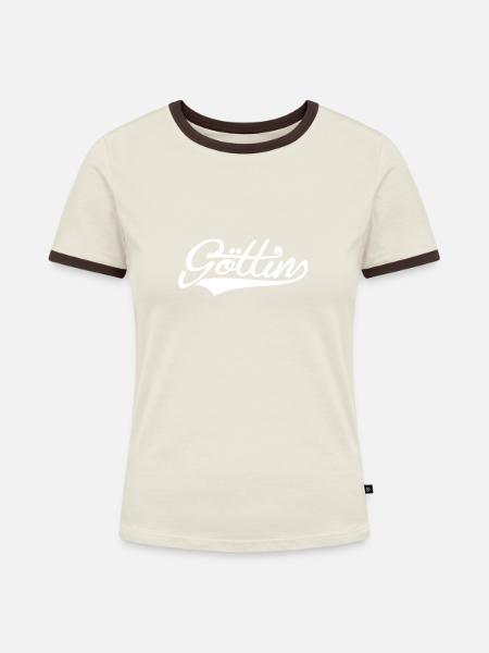 Göttin - Farbwechsel - Frauen Kontrast-T-Shirt - Off-White/Dunkelbraun