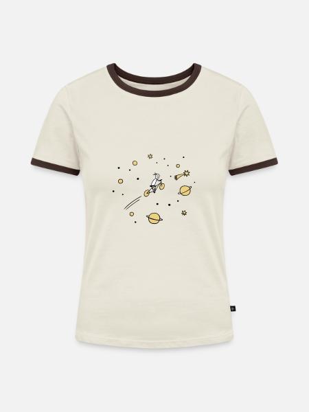 Weltall-Radler - Frauen Kontrast-T-Shirt - Off-White/Dunkelbraun