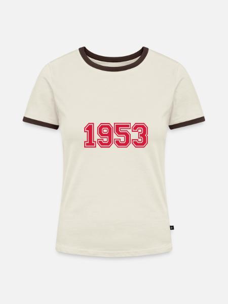 1953 - Frauen Kontrast-T-Shirt - Off-White/Dunkelbraun