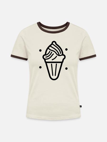 Eis - Frauen Kontrast-T-Shirt - Off-White/Dunkelbraun