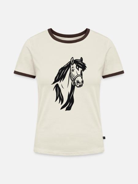 Pferdekopf - Frauen Kontrast-T-Shirt - Off-White/Dunkelbraun