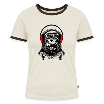 Statement - Frauen Kontrast-T-Shirt - Off-White/Dunkelbraun - Vorne - AI Model Female 172 dark (172cm)
