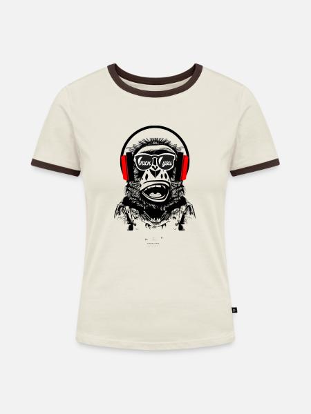 Statement - Frauen Kontrast-T-Shirt - Off-White/Dunkelbraun