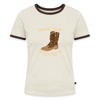 Pferdesprüche Pferde Haar Geschenk - Frauen Kontrast-T-Shirt - Off-White/Dunkelbraun - Vorne - AI Model Female 172 dark (172cm)