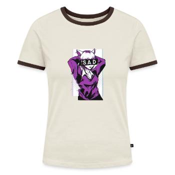 Senpai Sad Girl Anime Manga E Girl Notice Me - Frauen Kontrast-T-Shirt - Off-White/Dunkelbraun - Vorne - AI Model Female 172 dark (172cm)