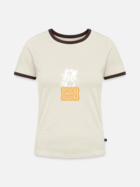 Hühnchen Abendessen - Frauen Kontrast-T-Shirt - Off-White/Dunkelbraun