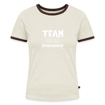 Team Chaos Koordinator witzige Sprüche - Frauen Kontrast-T-Shirt - Off-White/Dunkelbraun - Vorne - AI Model Female 172 dark (172cm)