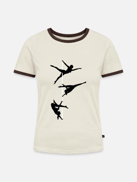 Pole Dance, Poledance - Frauen Kontrast-T-Shirt - Off-White/Dunkelbraun