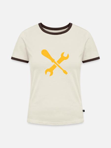 Werkzeug - Frauen Kontrast-T-Shirt - Off-White/Dunkelbraun