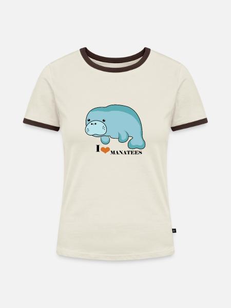 Manatee Love - Frauen Kontrast-T-Shirt - Off-White/Dunkelbraun