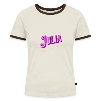Julia Namen personalisiert - Frauen Kontrast-T-Shirt - Off-White/Dunkelbraun - Vorne - AI Model Female 172 dark (172cm)