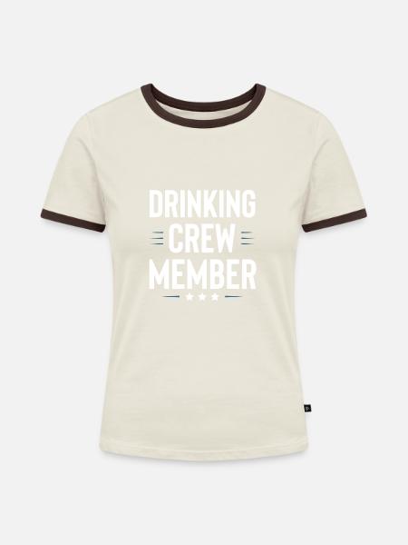 Drinking Crew - Frauen Kontrast-T-Shirt - Off-White/Dunkelbraun