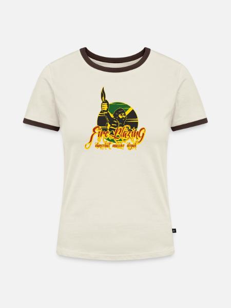 Fire Blazing - Reggae Dancehall Style - Frauen Kontrast-T-Shirt - Off-White/Dunkelbraun