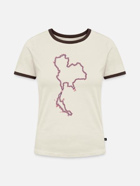Thailand - Frauen Kontrast-T-Shirt - Off-White/Dunkelbraun