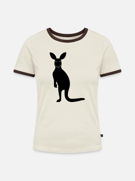 Känguru - Frauen Kontrast-T-Shirt - Off-White/Dunkelbraun