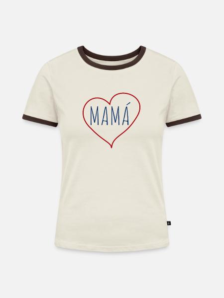 Mamà Herz - Frauen Kontrast-T-Shirt - Off-White/Dunkelbraun