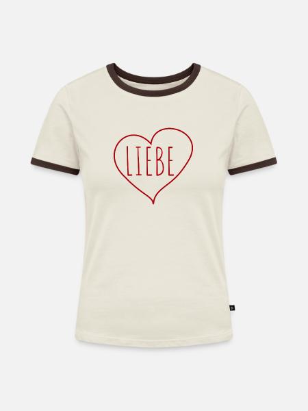 Liebe Herz - Frauen Kontrast-T-Shirt - Off-White/Dunkelbraun