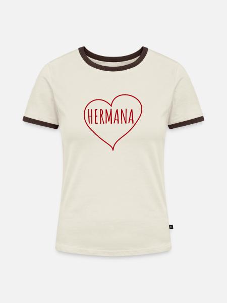 Hermana Herz - Frauen Kontrast-T-Shirt - Off-White/Dunkelbraun