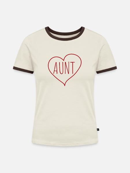 Tante Herz - Frauen Kontrast-T-Shirt - Off-White/Dunkelbraun