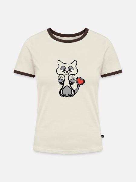Fuck You Kätzchen - Frauen Kontrast-T-Shirt - Off-White/Dunkelbraun