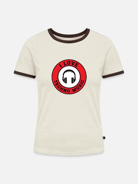 Techno - Frauen Kontrast-T-Shirt - Off-White/Dunkelbraun