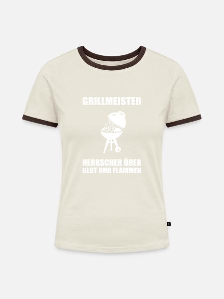 BBQ - Frauen Kontrast-T-Shirt - Off-White/Dunkelbraun