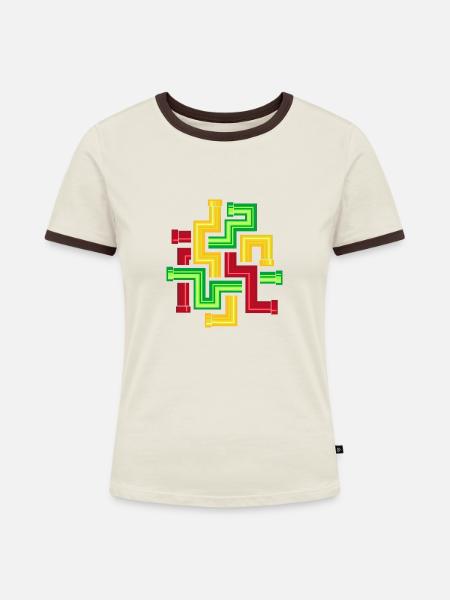 Röhren-Muster - Frauen Kontrast-T-Shirt - Off-White/Dunkelbraun
