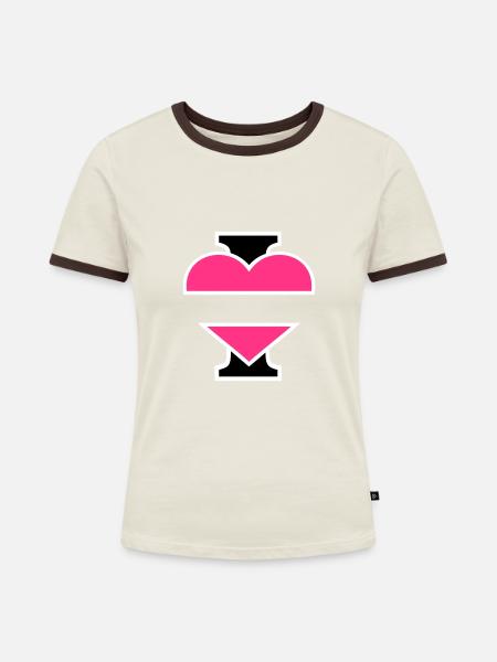 I Love - Frauen Kontrast-T-Shirt - Off-White/Dunkelbraun