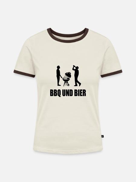 BBQ - Frauen Kontrast-T-Shirt - Off-White/Dunkelbraun