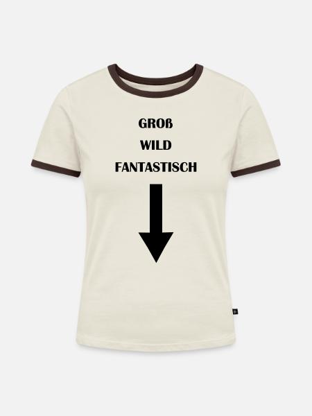 MannesDing Beschreibung - Frauen Kontrast-T-Shirt - Off-White/Dunkelbraun