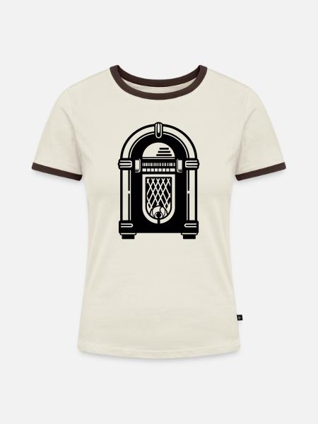 Jukebox - Frauen Kontrast-T-Shirt - Off-White/Dunkelbraun