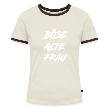 Sprüche Böser alte Frau Frauen Lustig - Frauen Kontrast-T-Shirt - Off-White/Dunkelbraun - Vorne - AI Model Female 172 dark (172cm)