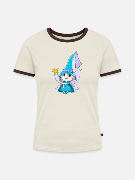 Süße Fee Elly - Frauen Kontrast-T-Shirt - Off-White/Dunkelbraun