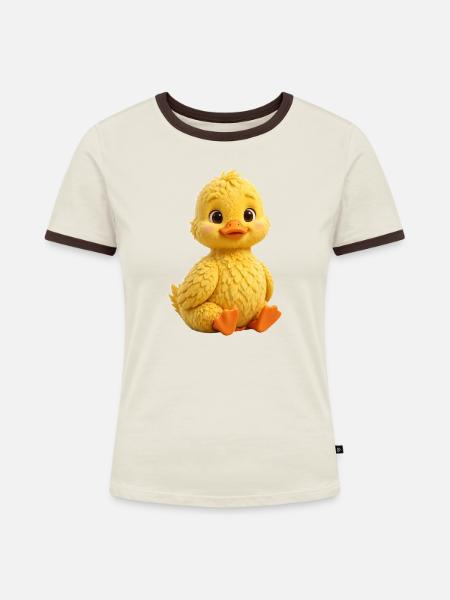 Sonneniger Entlein-Plüsch-Charme - Frauen Kontrast-T-Shirt - Off-White/Dunkelbraun