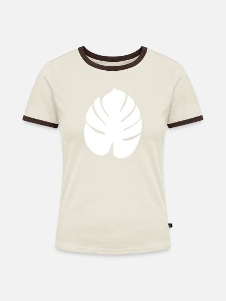 Exotisches Blatt weiss - Frauen Kontrast-T-Shirt - Off-White/Dunkelbraun