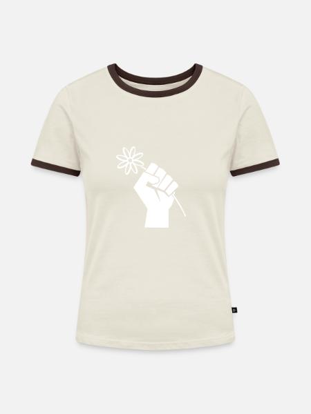 Freedom Fist - Frauen Kontrast-T-Shirt - Off-White/Dunkelbraun