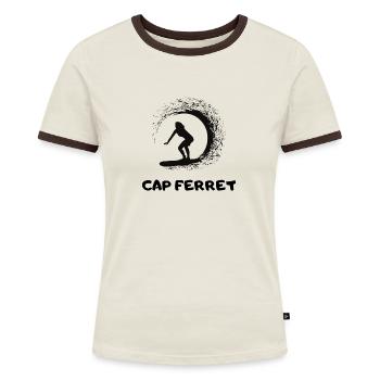 CAP FERRET Surfen Wellenreiten Frankreich Atlantik - Frauen Kontrast-T-Shirt - Off-White/Dunkelbraun - Vorne - AI Model Female 172 dark (172cm)
