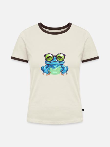 Süßer Frosch mit Brille – Nerdiges - Frauen Kontrast-T-Shirt - Off-White/Dunkelbraun
