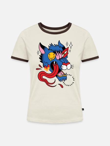 Trippy Wolf Tattoo - Frauen Kontrast-T-Shirt - Off-White/Dunkelbraun