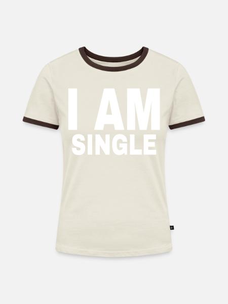 SINGLE - Frauen Kontrast-T-Shirt - Off-White/Dunkelbraun