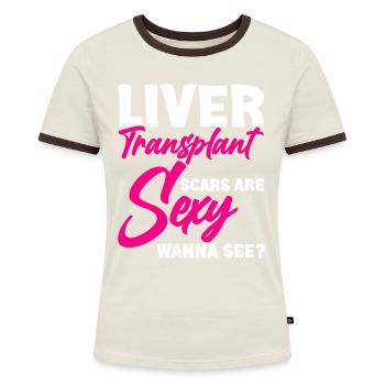 Lebertransplantation Organspender Organspende - Frauen Kontrast-T-Shirt - Off-White/Dunkelbraun - Vorne - AI Model Female 172 dark (172cm)