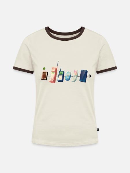 Smartphone - Frauen Kontrast-T-Shirt - Off-White/Dunkelbraun