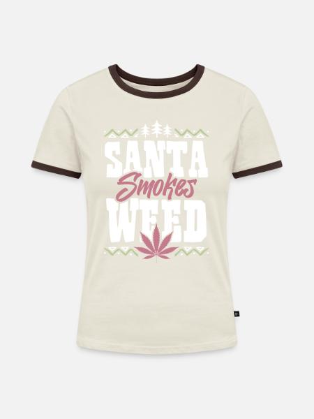 Santa Smokes Weed - Frauen Kontrast-T-Shirt - Off-White/Dunkelbraun