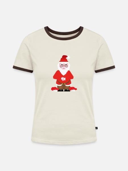 Weihnachtsmann - Frauen Kontrast-T-Shirt - Off-White/Dunkelbraun