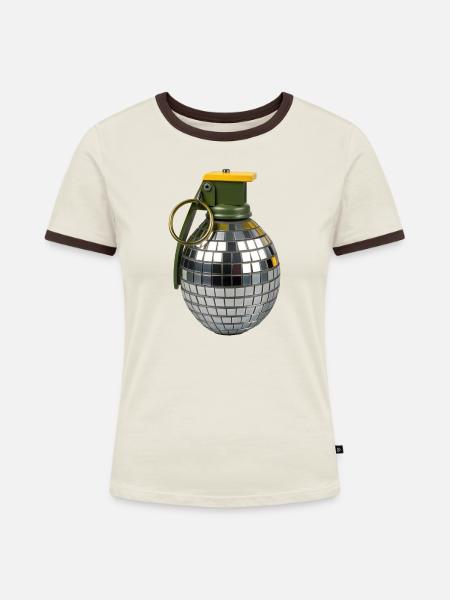 Disco-Granate, Tanzbombe, Party-Detonator, - Frauen Kontrast-T-Shirt - Off-White/Dunkelbraun